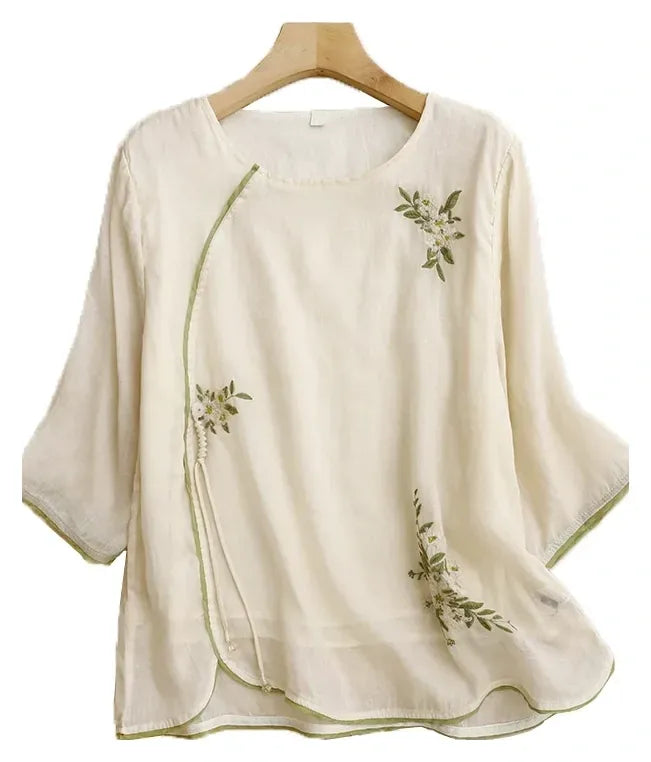 Embroidered Three Quarter Sleeve Shirt with Chinese-Style Placket - product image 2 - unknown