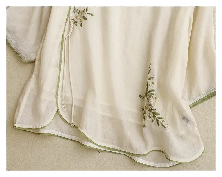 Embroidered Three Quarter Sleeve Shirt with Chinese-Style Placket - product image 10 - unknown
