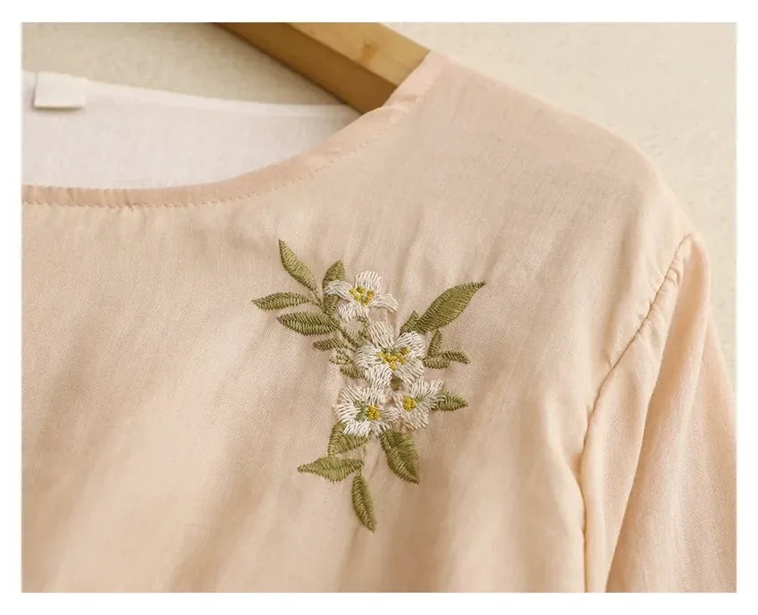 Embroidered Three Quarter Sleeve Shirt with Chinese-Style Placket - product image 12 - unknown