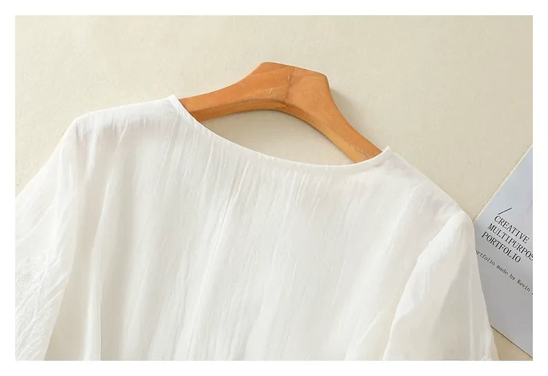 Embroidered Three Quarter Sleeve V-Neck Blouse - detail view