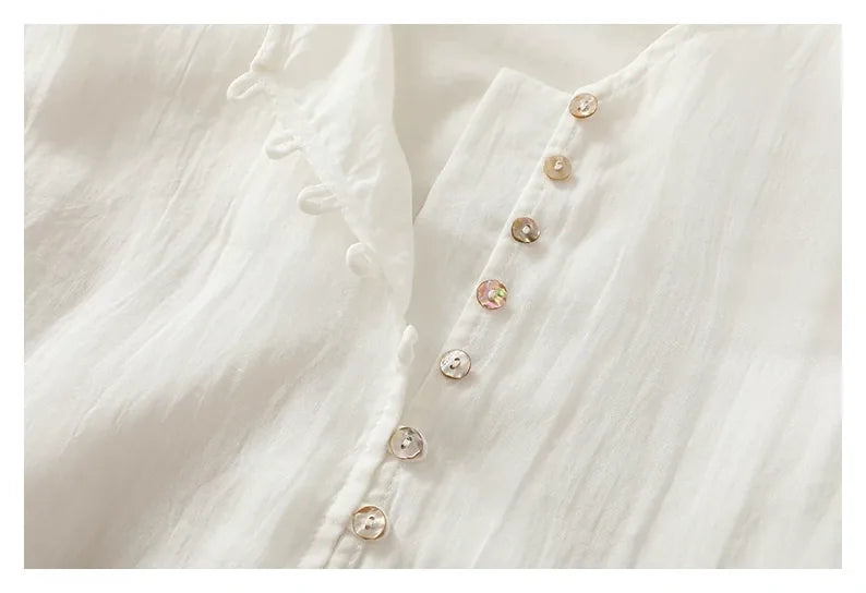 Embroidered Three Quarter Sleeve V-Neck Blouse - detail view