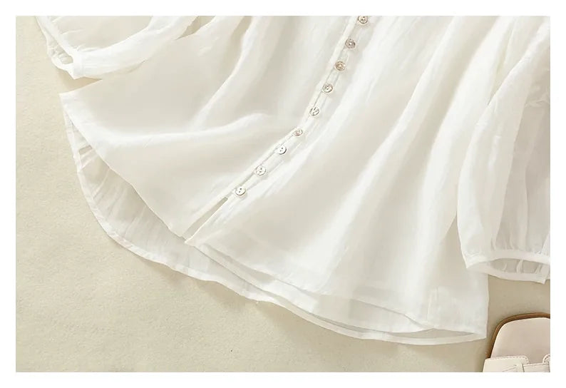 Embroidered Three Quarter Sleeve V-Neck Blouse - detail view
