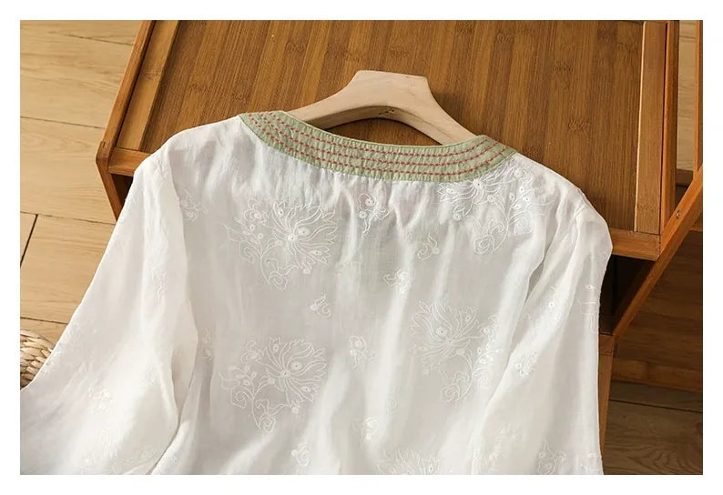 Embroidered Trim Three Quarter Sleeve Shirt - detail view
