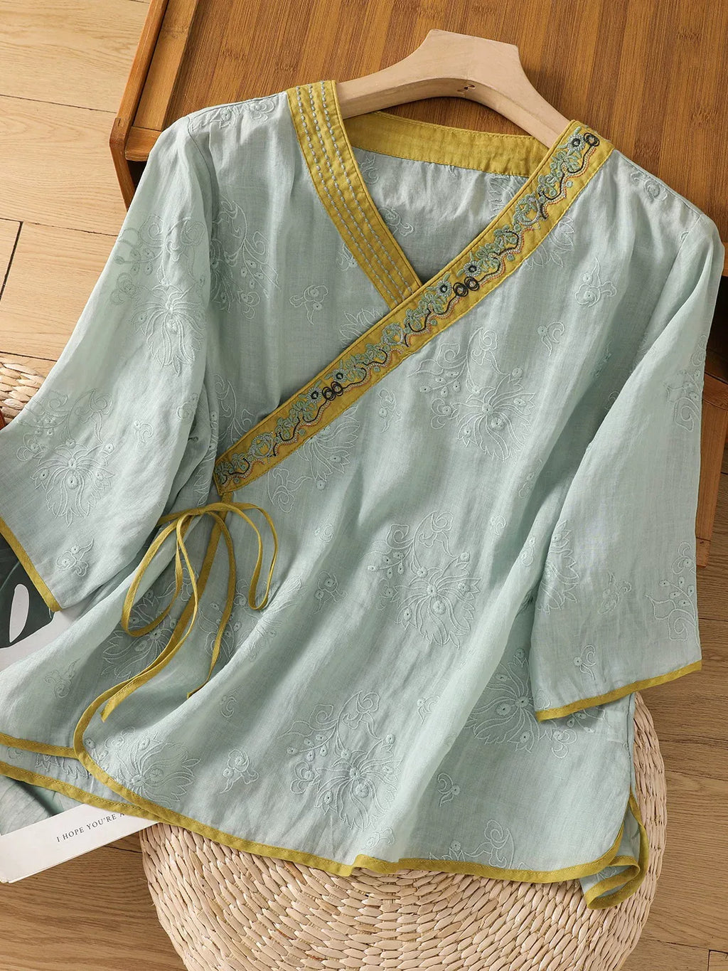 Embroidered Trim Three Quarter Sleeve Shirt - main product image
