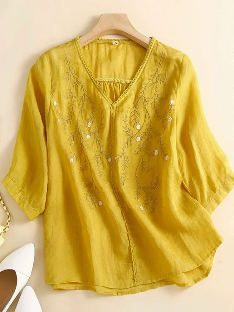 Embroidered V-Neck Three Quarter Sleeve Shirt - product image 3 - unknown