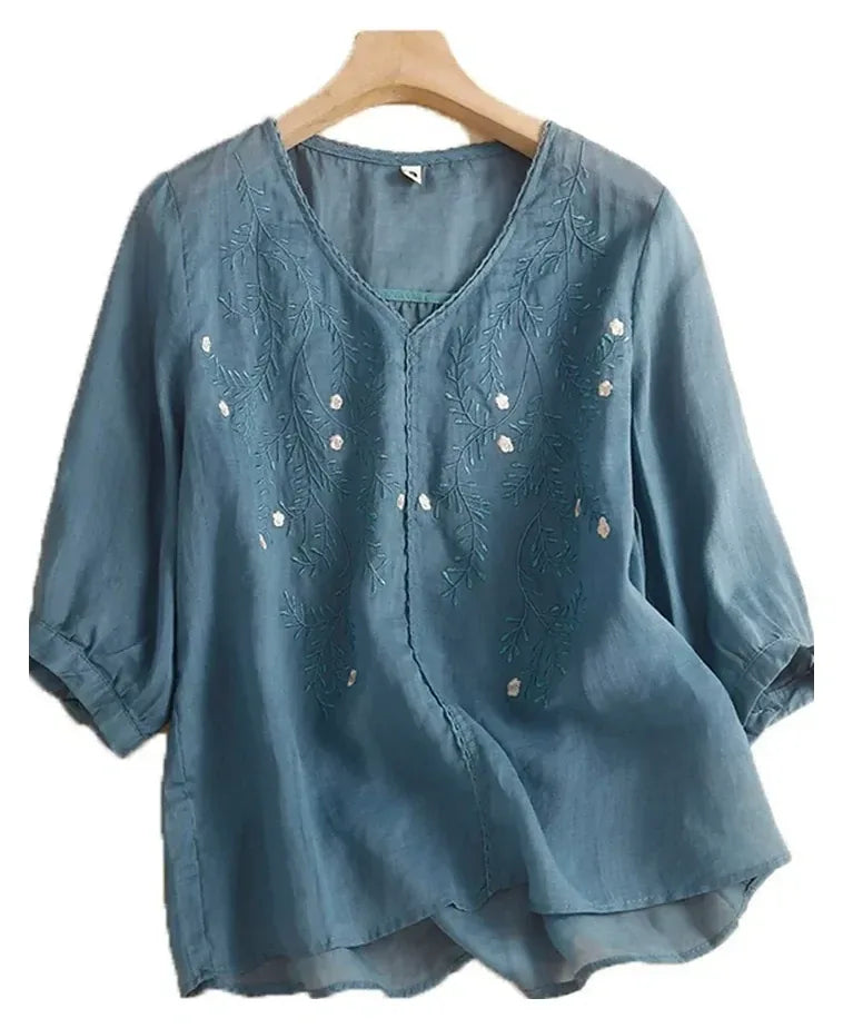 Embroidered V-Neck Three Quarter Sleeve Shirt - product image 4 - unknown