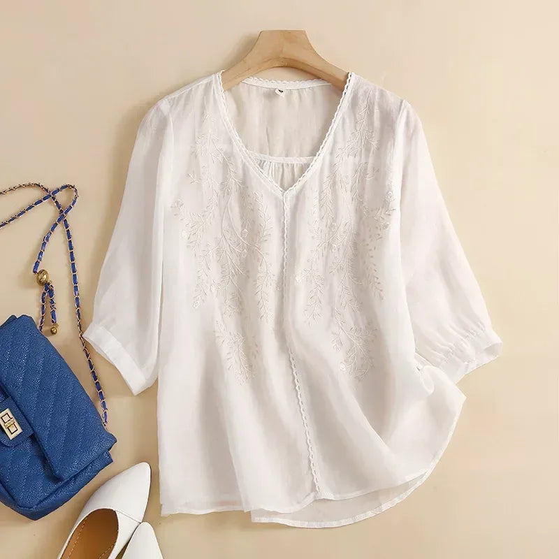 Embroidered V-Neck Three Quarter Sleeve Shirt - product image 5 - unknown