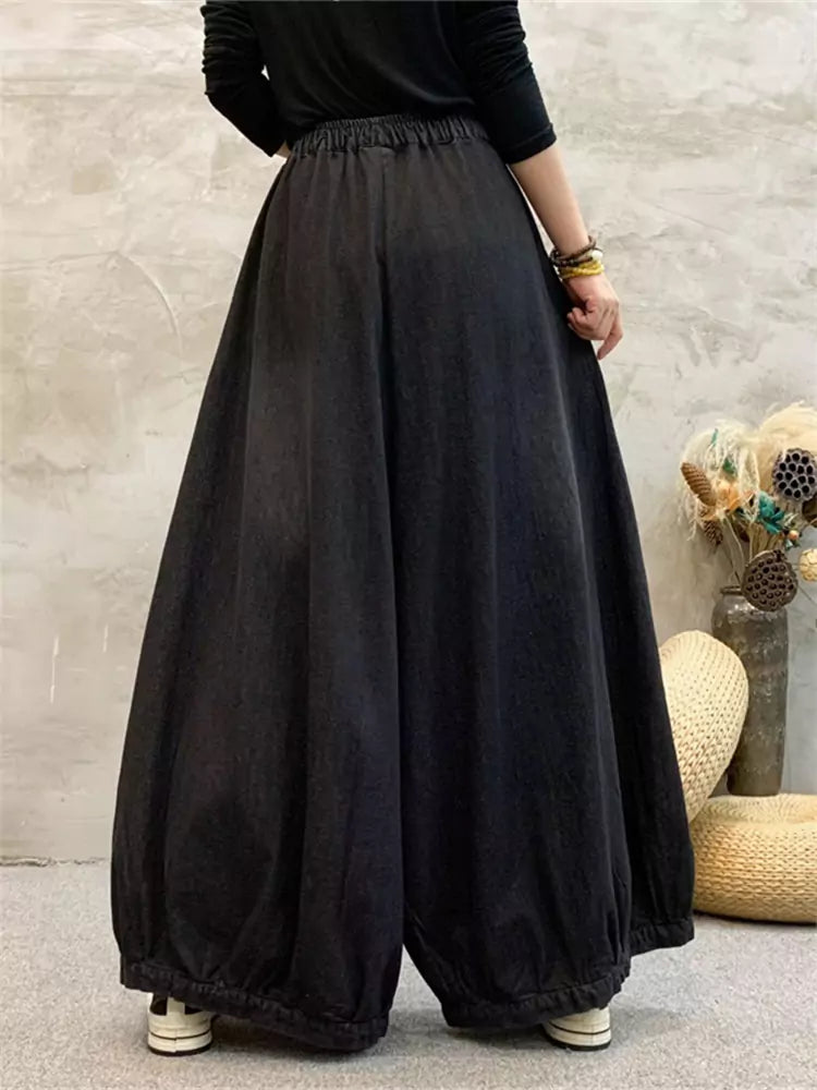 Pantalones anchos de mezclilla con bordados pesados, lavados retro y versátiles