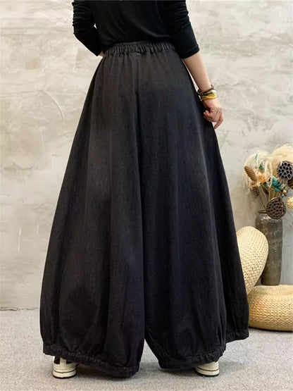 Pantalones anchos de mezclilla con bordados pesados, lavados retro y versátiles