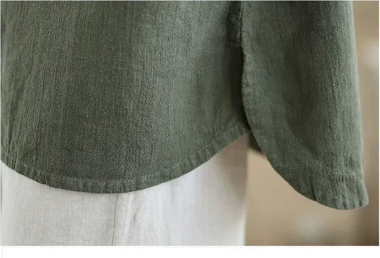 Ethnic Frog Button Mandarin Collar Long Sleeve Shirt