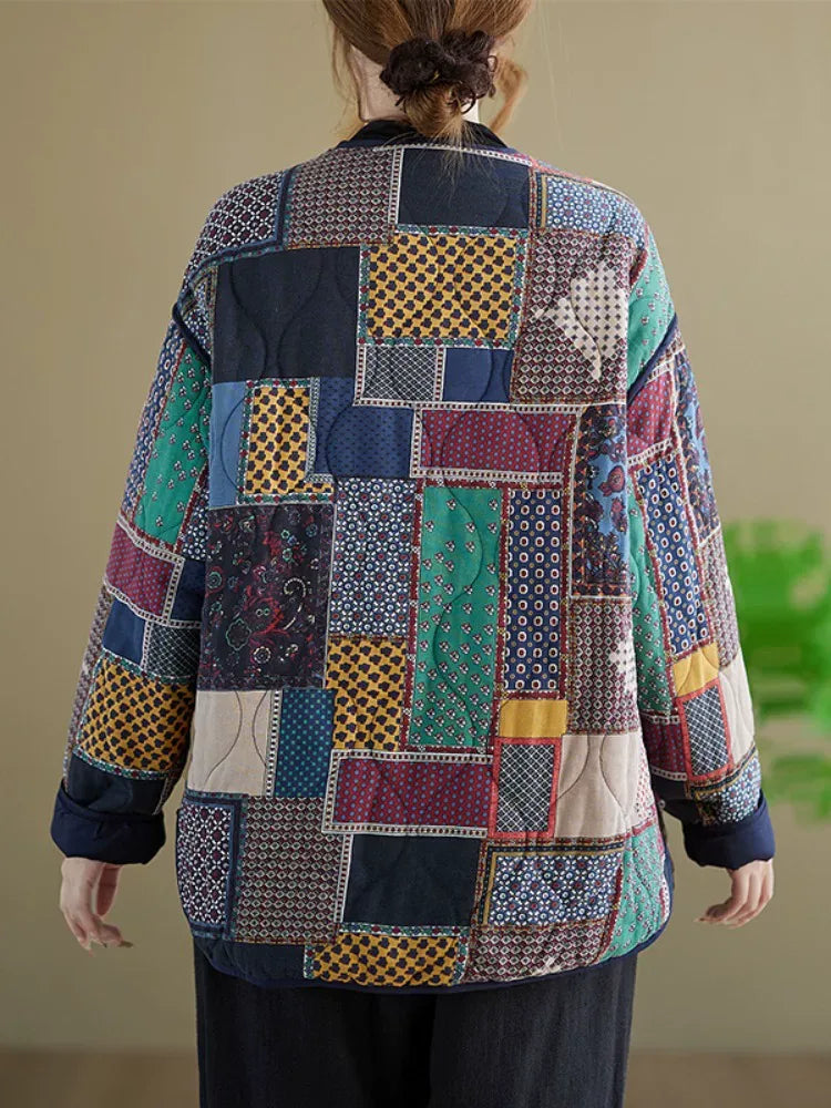 Ethnic Patchwork Quilted Padded Jacket Long Sleeve