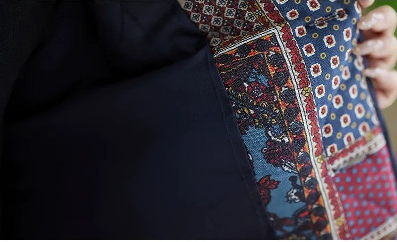 Ethnic Patchwork Quilted Padded Jacket Long Sleeve