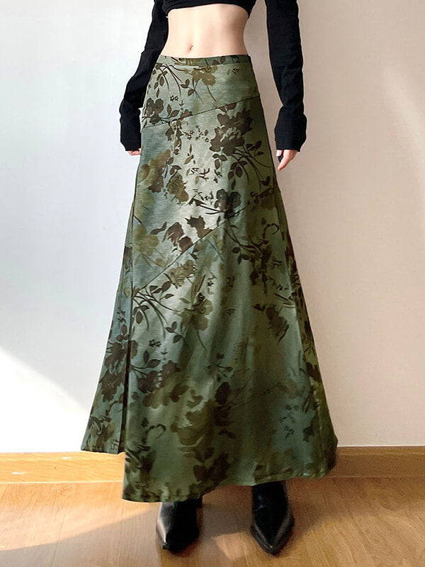 Fairycore Vintage Maxirock mit Blumenmuster und hohem Bund