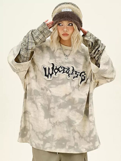 Fake Two Piece Tie-Dye Langarmshirt