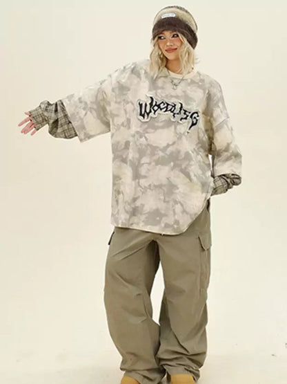 Fake Two Piece Tie-Dye Langarmshirt