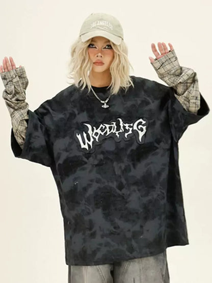 Fake Two Piece Tie-Dye Langarmshirt