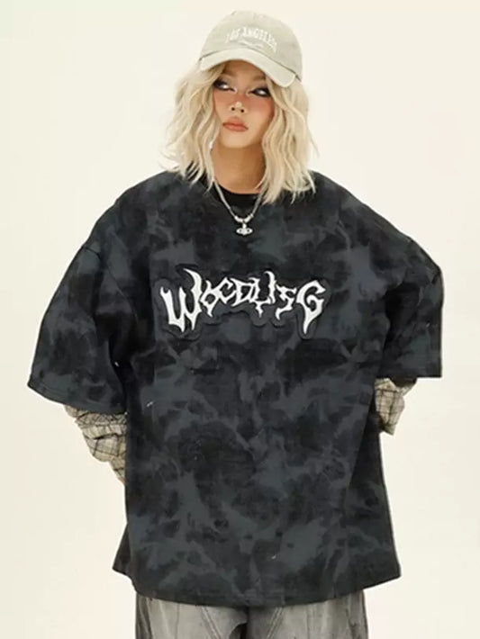 Fake Two Piece Tie-Dye Long Sleeve Tee