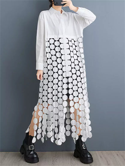 Vestido camisero informal con borlas y corte de disco para mujer