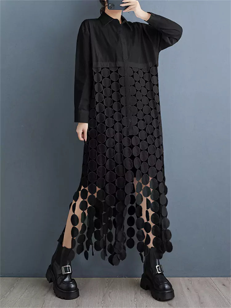 Women's Fashion Cutout Disc Tassel Patchwork Casual Shirt Dress