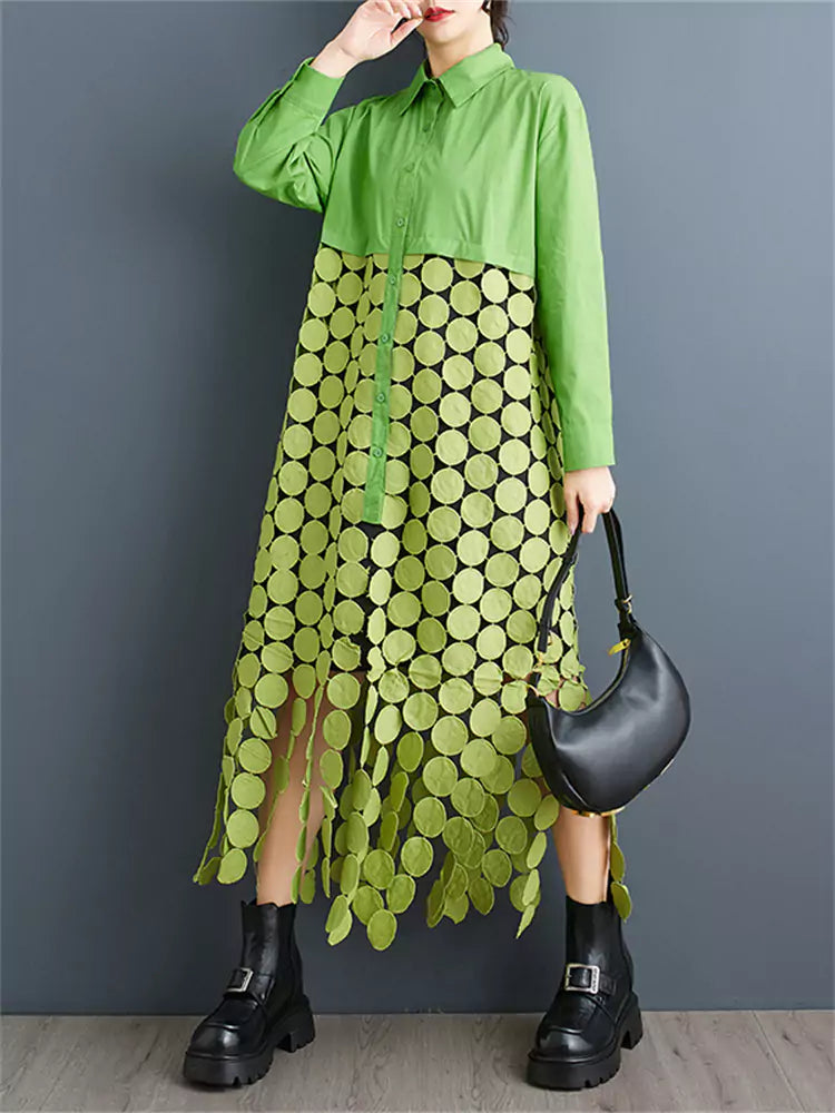 Women's Fashion Cutout Disc Tassel Patchwork Casual Shirt Dress