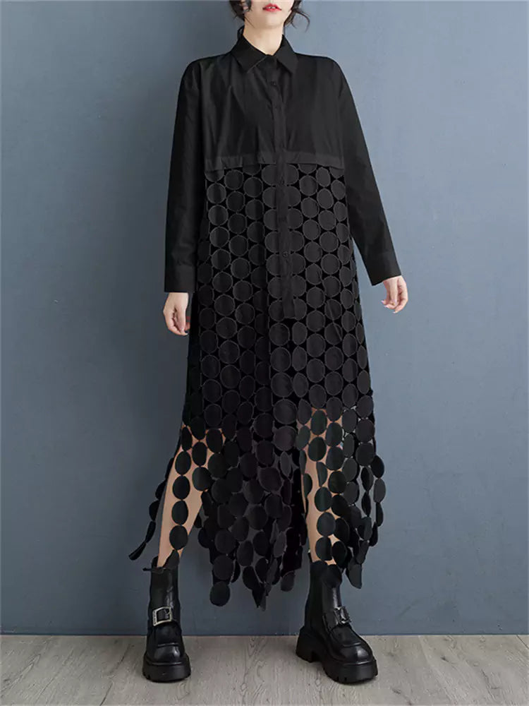 Women's Fashion Cutout Disc Tassel Patchwork Casual Shirt Dress