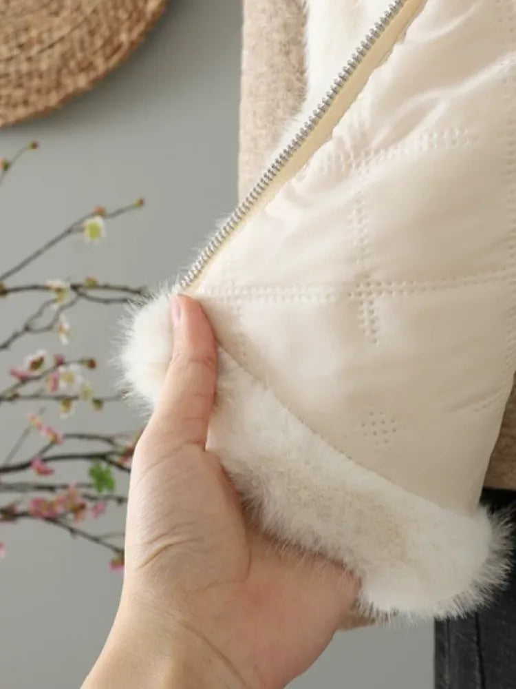 Faux Fur Stand Collar Zip Front Quilted Vest