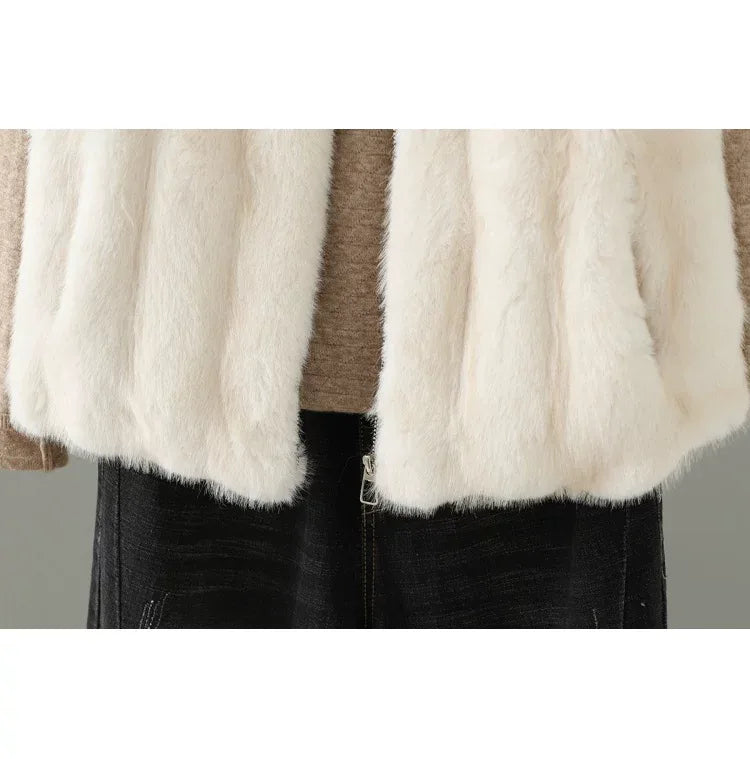 Faux Fur Stand Collar Zip Front Quilted Vest