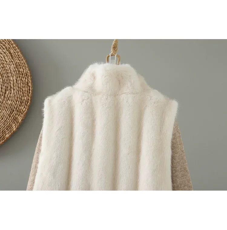 Faux Fur Stand Collar Zip Front Quilted Vest