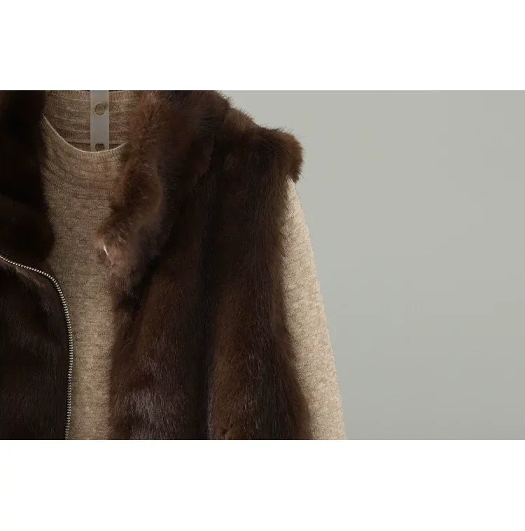 Faux Fur Stand Collar Zip Front Quilted Vest