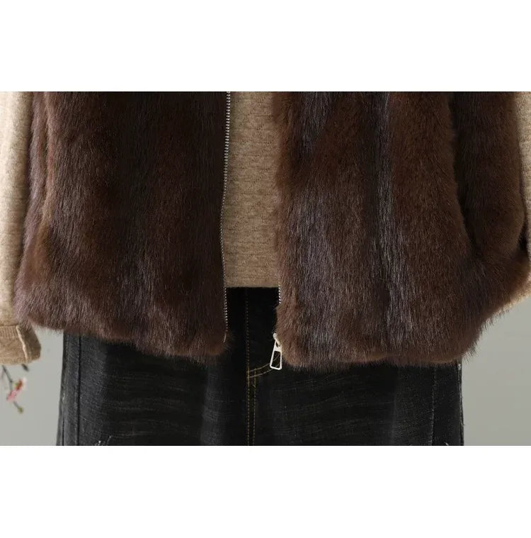 Faux Fur Stand Collar Zip Front Quilted Vest