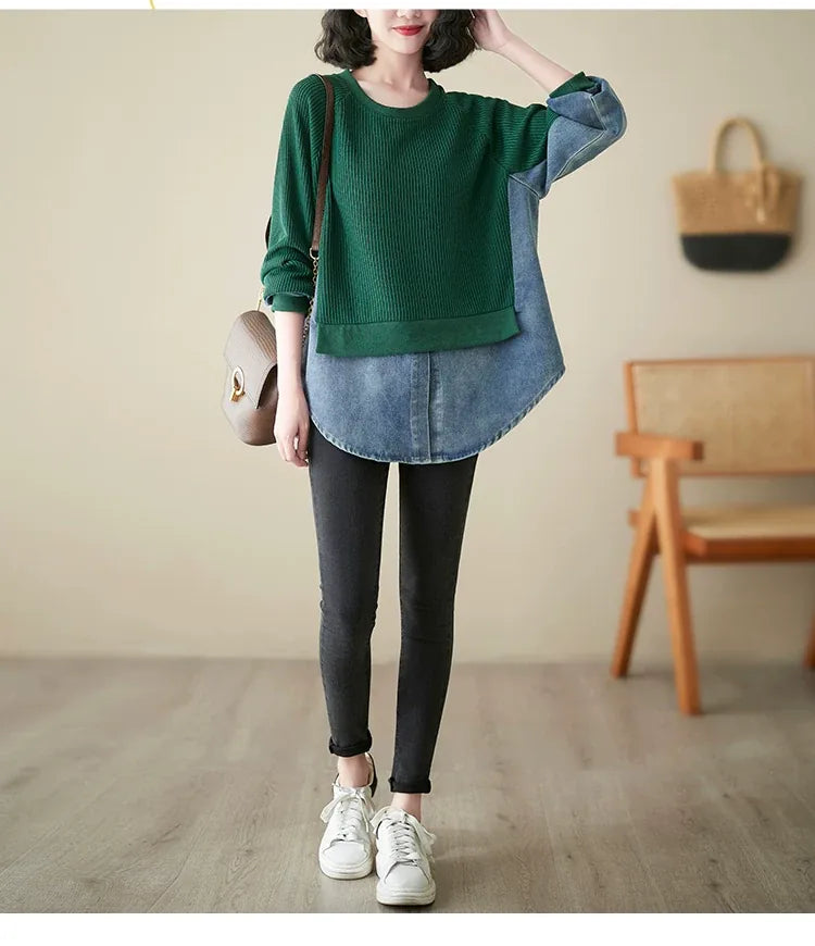 Faux Two-Piece Color Block Ribbed Knit Sweater
