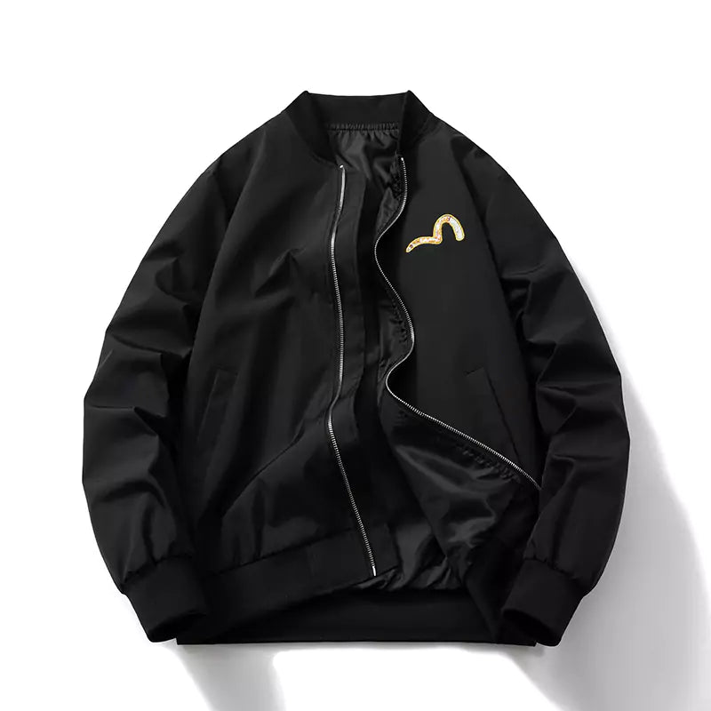 Chaqueta de béisbol informal con alas emplumadas bordadas