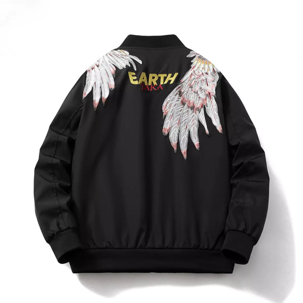 Baseballjacke mit gefiederten Flügeln und Stickerei