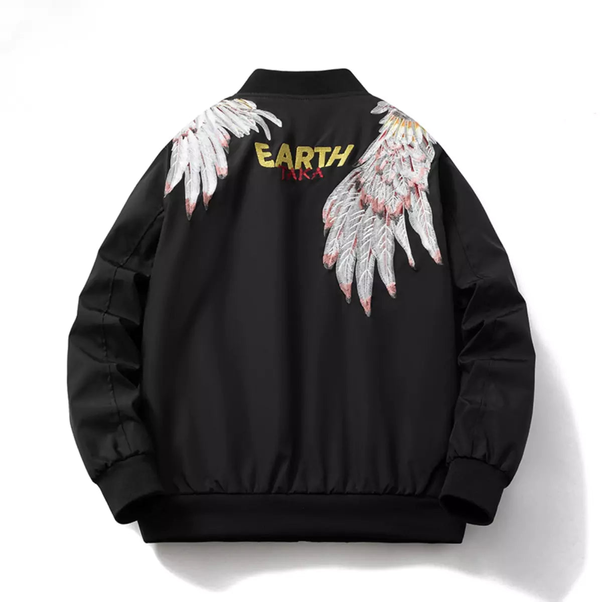 Chaqueta de béisbol informal con alas emplumadas bordadas