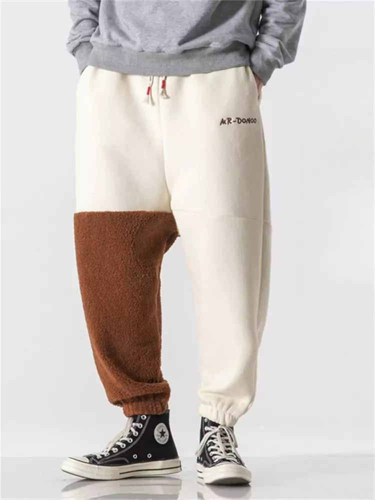 Pantalones bombachos extragrandes de polar con diseño de oso de dibujos animados para hombre