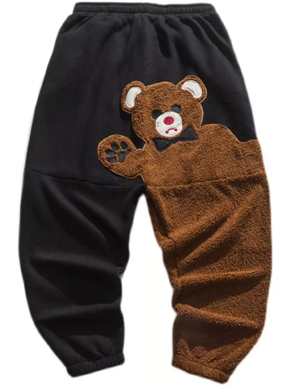 Oversized Fleece Cartoon Bear Harem Pants for Men