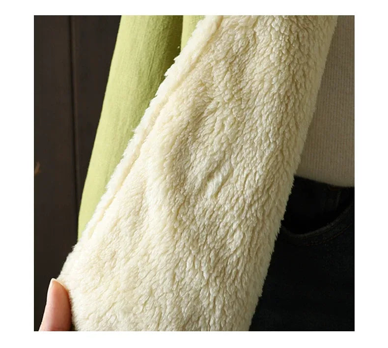 Fleece-Lined Mandarin Collar Frog Button Padded Jacket