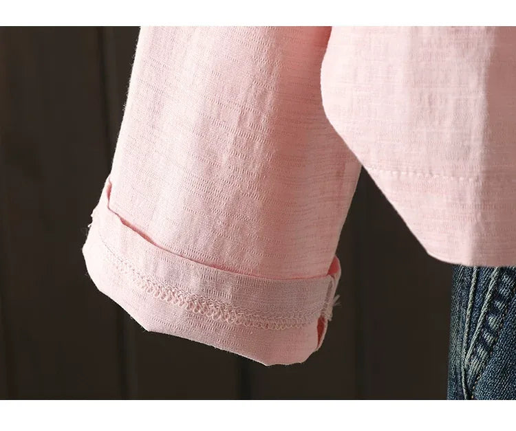 Floral Embroidered Frog Button V-Neck Long Sleeve Shirt