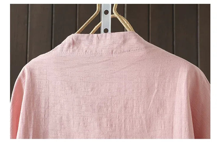 Floral Embroidered Frog Button V-Neck Long Sleeve Shirt