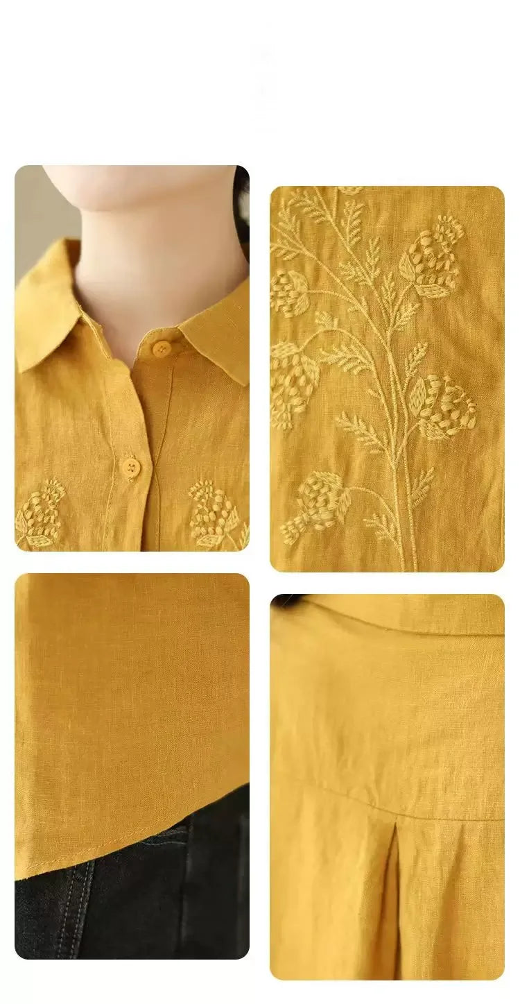Floral Embroidered Textured Woven Long Sleeve Shirt