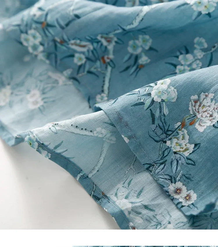 Floral Print A-Line Midi Dress Short Sleeve Round Neck
