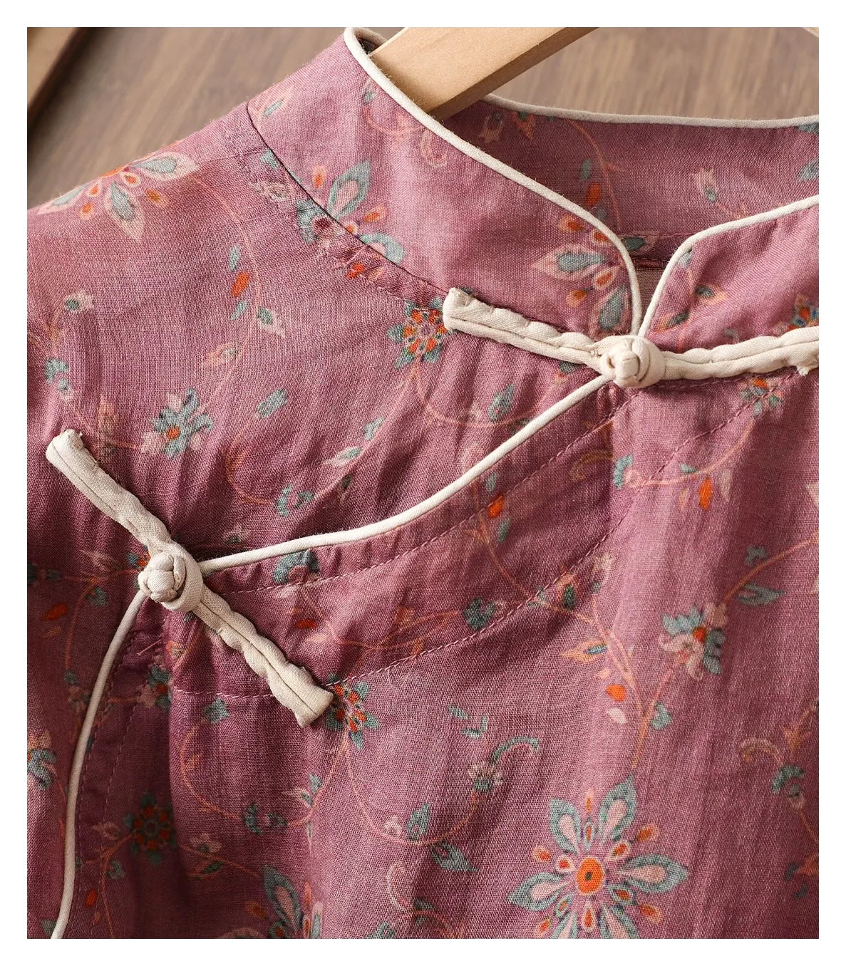 Floral Print Cotton Linen Half Sleeve Shirt - detail view