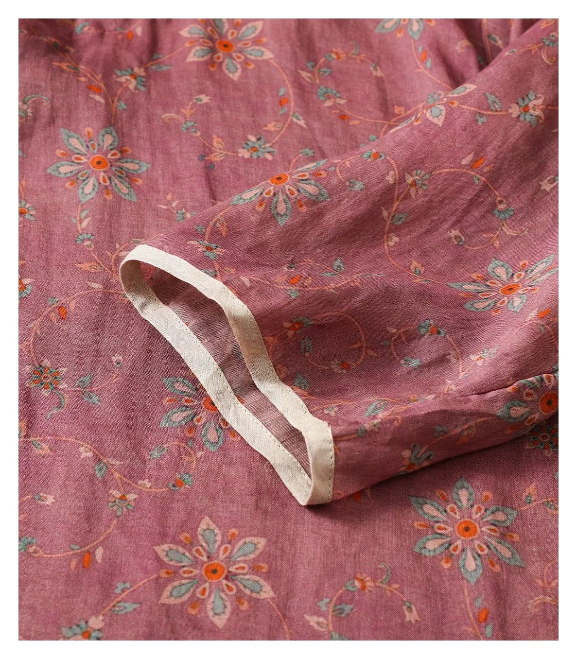 Floral Print Cotton Linen Half Sleeve Shirt - detail view