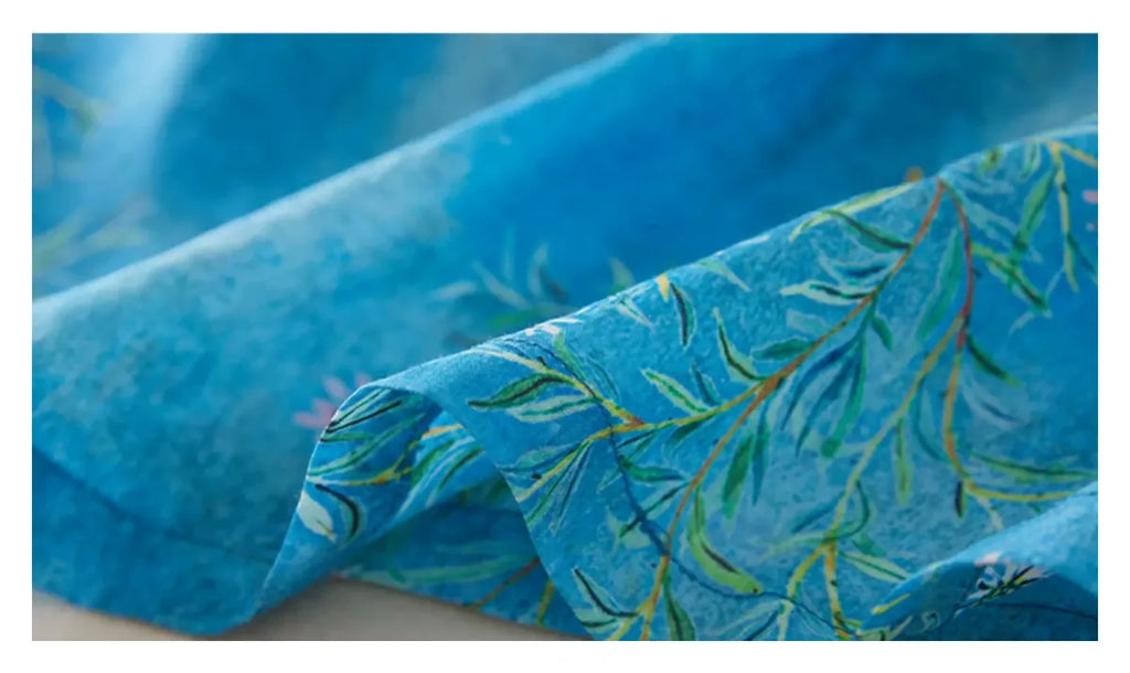 Floral Print Cotton Linen Half Sleeve Shirt with Embroidery - detail view