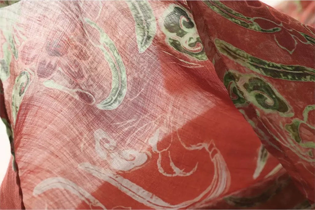 Floral Print Cotton Linen Half Sleeve Tunic - detail view