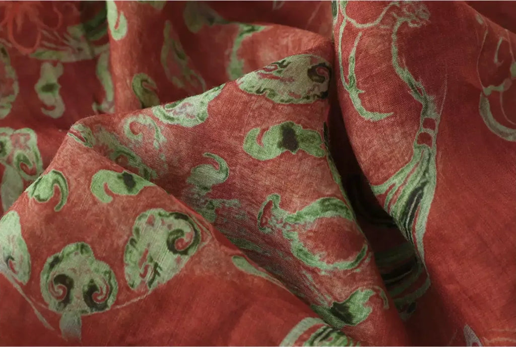 Floral Print Cotton Linen Half Sleeve Tunic - detail view