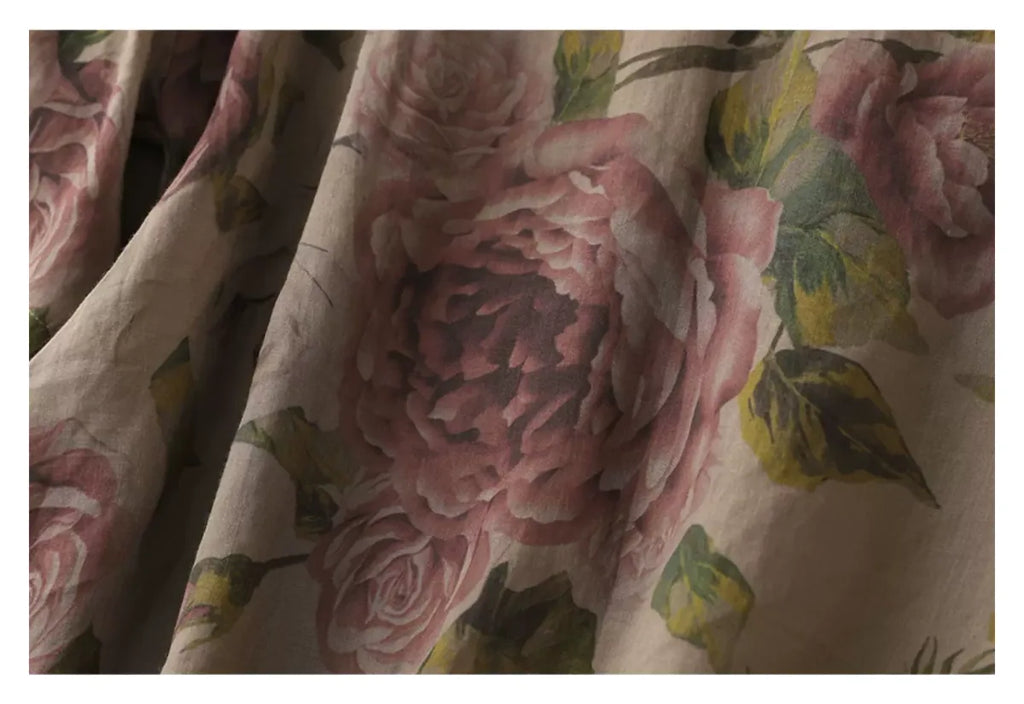 Floral Print Cotton Linen Half Sleeve Tunic - detail view