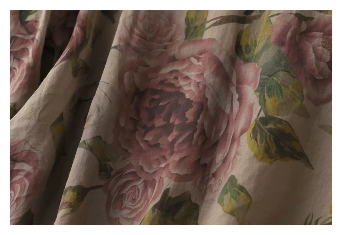 Floral Print Cotton Linen Half Sleeve Tunic - detail view