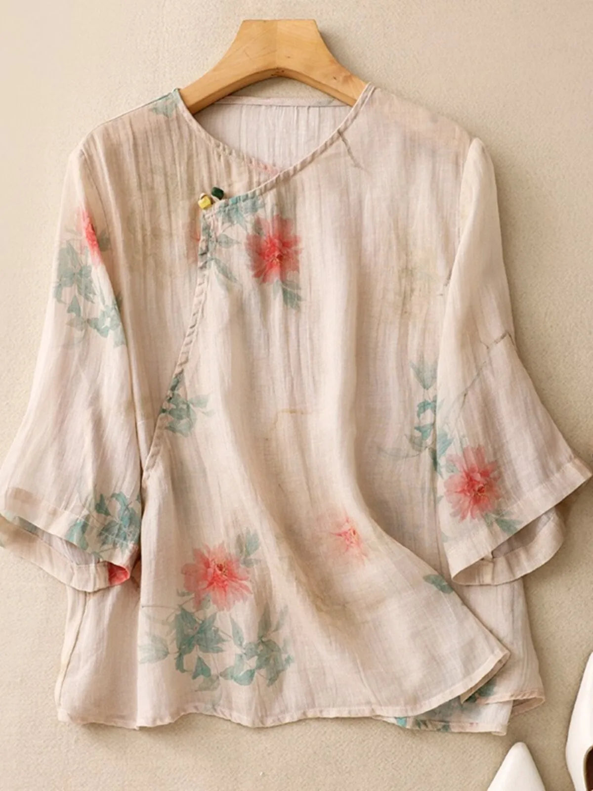 Floral Print Cotton Linen Three Quarter Sleeve Shirt - product image 2 - unknown