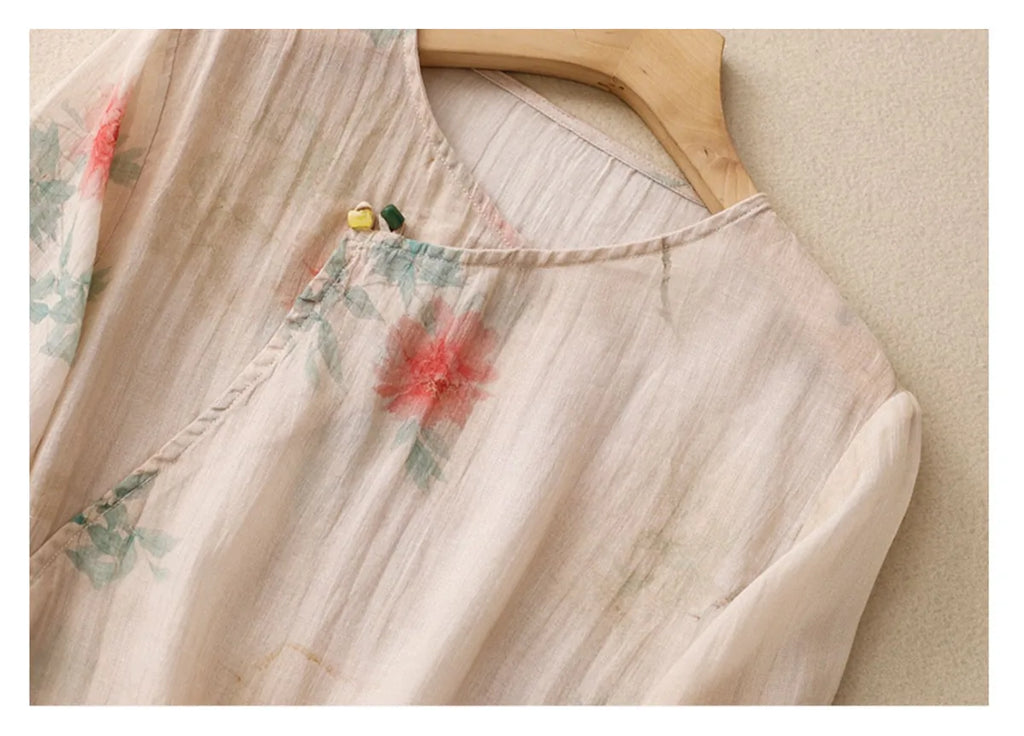 Floral Print Cotton Linen Three Quarter Sleeve Shirt - product image 5 - unknown
